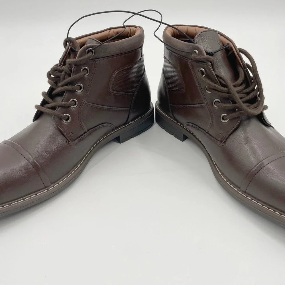 GUESS Men's Dark Brown Cap Toe Lace Up Ankle Boots Size 10M‎ Faux leather NWOB